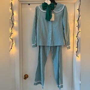 NWT Rachel Ashwell Green striped collar 100% cotton Viral Hair bow TikTok viral